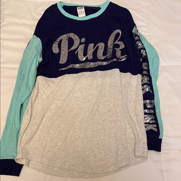 PINK Victoria's Secret Tops - PINK Victoria's Secret Long Sleeve Tee - Black, Gray, and Blue